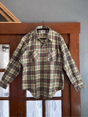 VTG NWOT Montgomery Ward Deadstock 100% Cotton Plaid Flannel Shirt Mens Large
